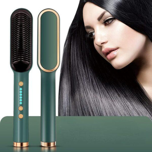 909 Hair Straightening Brush | Electric 2‑in‑1 Straightener & Curler