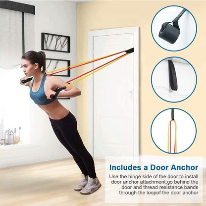 11 Piece Power Resistance Band Set Strength Training Yoga Sports Fitness Band Equipment for Men and Women