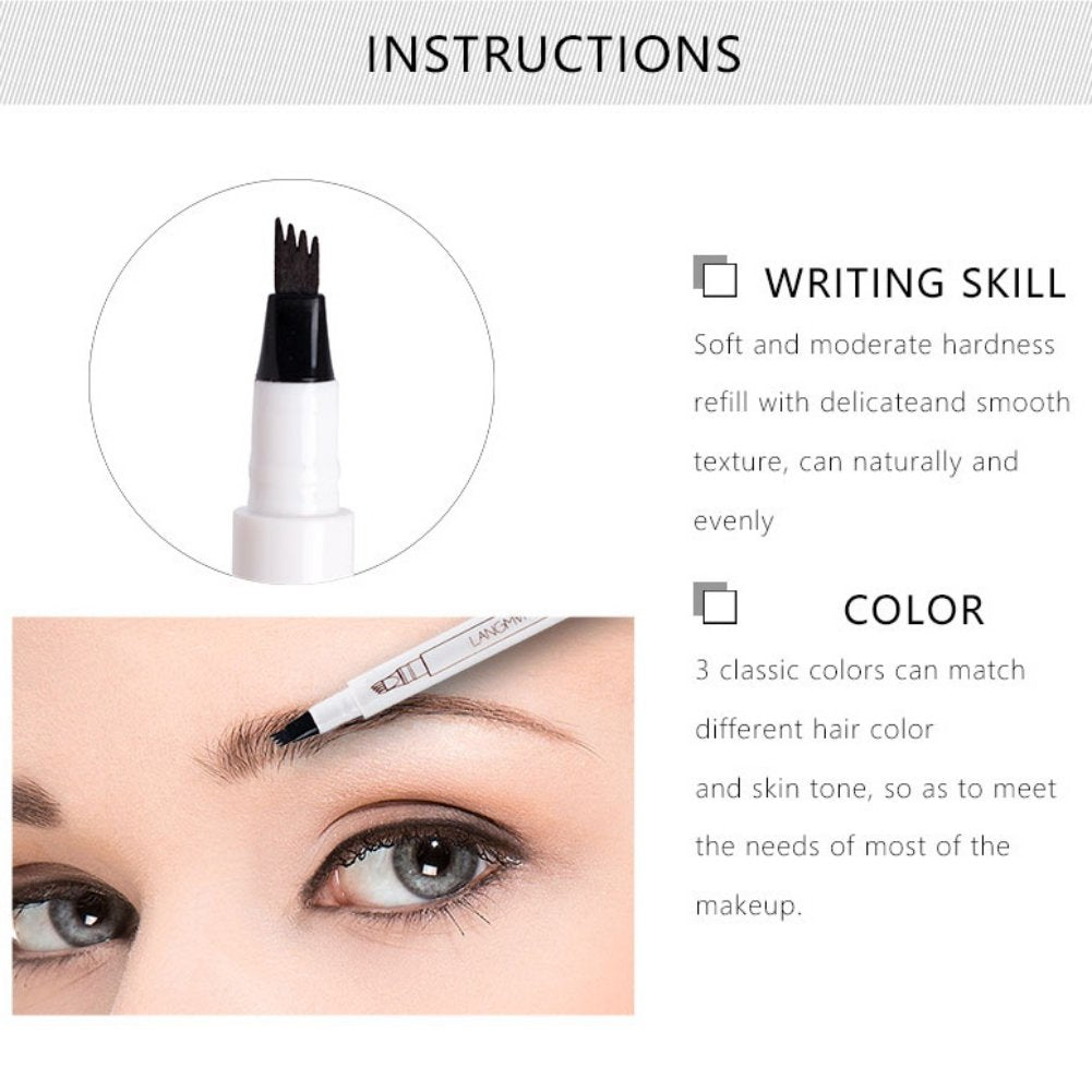 4 Tip Waterproof Eyebrow Pencil | Tattoo Tint Liquid Fine Sketch Pen | Natural Makeup Effect