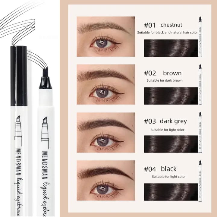 4 Tip Waterproof Eyebrow Pencil | Tattoo Tint Liquid Fine Sketch Pen | Natural Makeup Effect