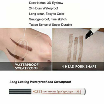 4 Tip Waterproof Eyebrow Pencil | Tattoo Tint Liquid Fine Sketch Pen | Natural Makeup Effect