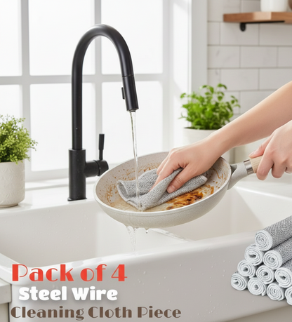 Pack of 4 Kitchen Steel Mesh Wire DishWasher Cleaning Cloth – Durable Dishwashing Scrubber Pads for Utensils, Pots, Pans & Daily Kitchen Cleaning